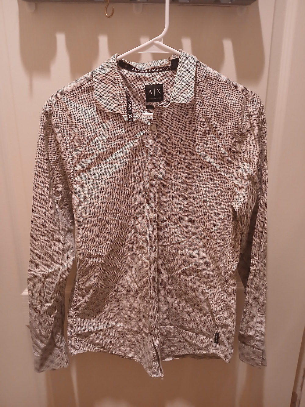 A/X Armani Exchange Men's White & Gray Micro-Pattern Button-Up Shirt